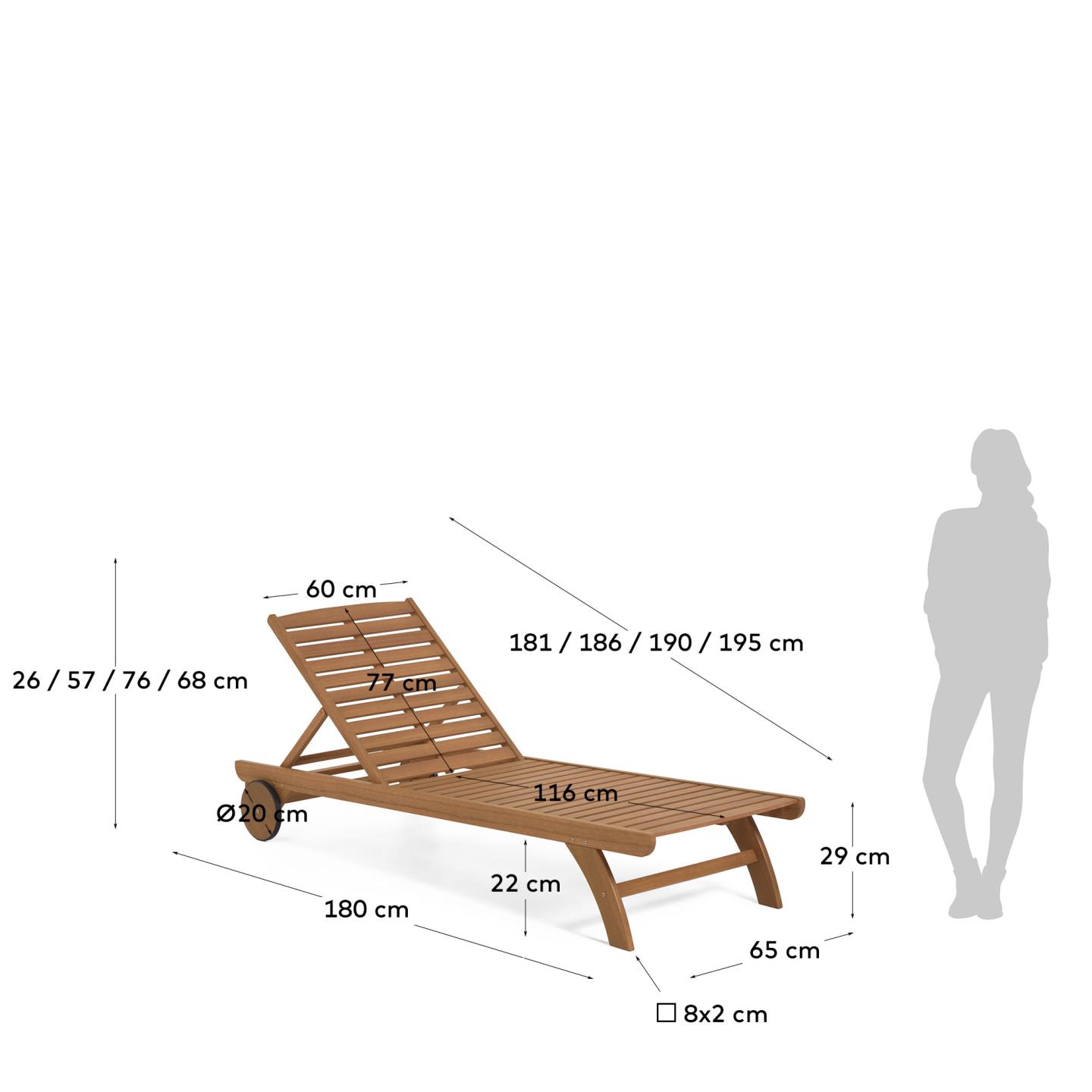 Lettino da esterno Beila in legno massello di eucalipto