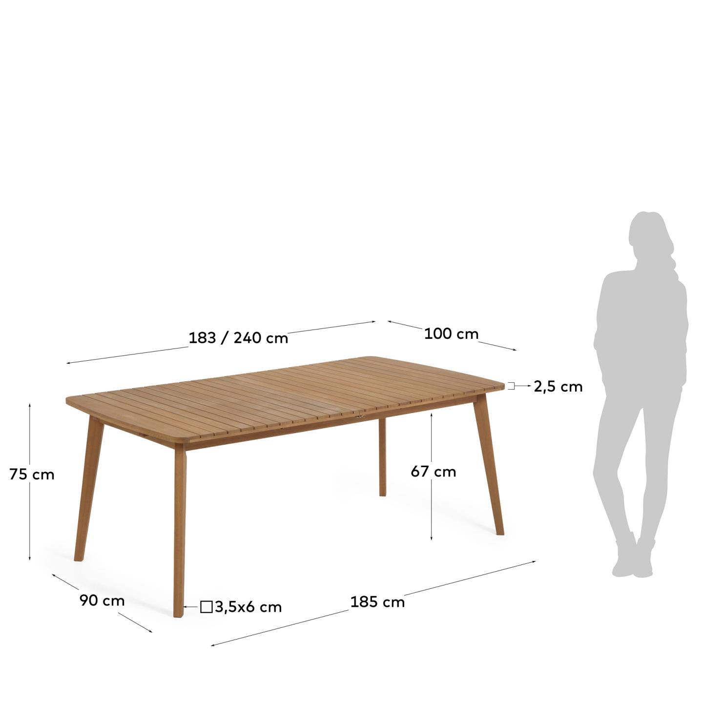 Tavolo allungabile da esterno Hanzel legno massello eucalipto 183 (240) x 100 cm