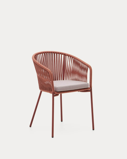 Sedia Yanet in corda color terracotta e gambe in acciaio zincato