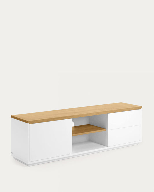 Mobile TV Abilen 1 anta 2 cassetti impiallacciato rovere laccato bianco 150x44cm