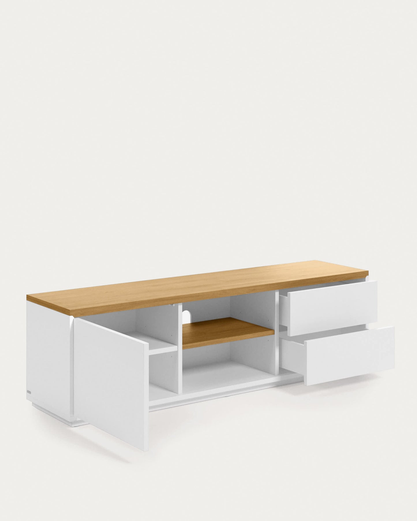 Mobile TV Abilen 1 anta 2 cassetti impiallacciato rovere laccato bianco 150x44cm