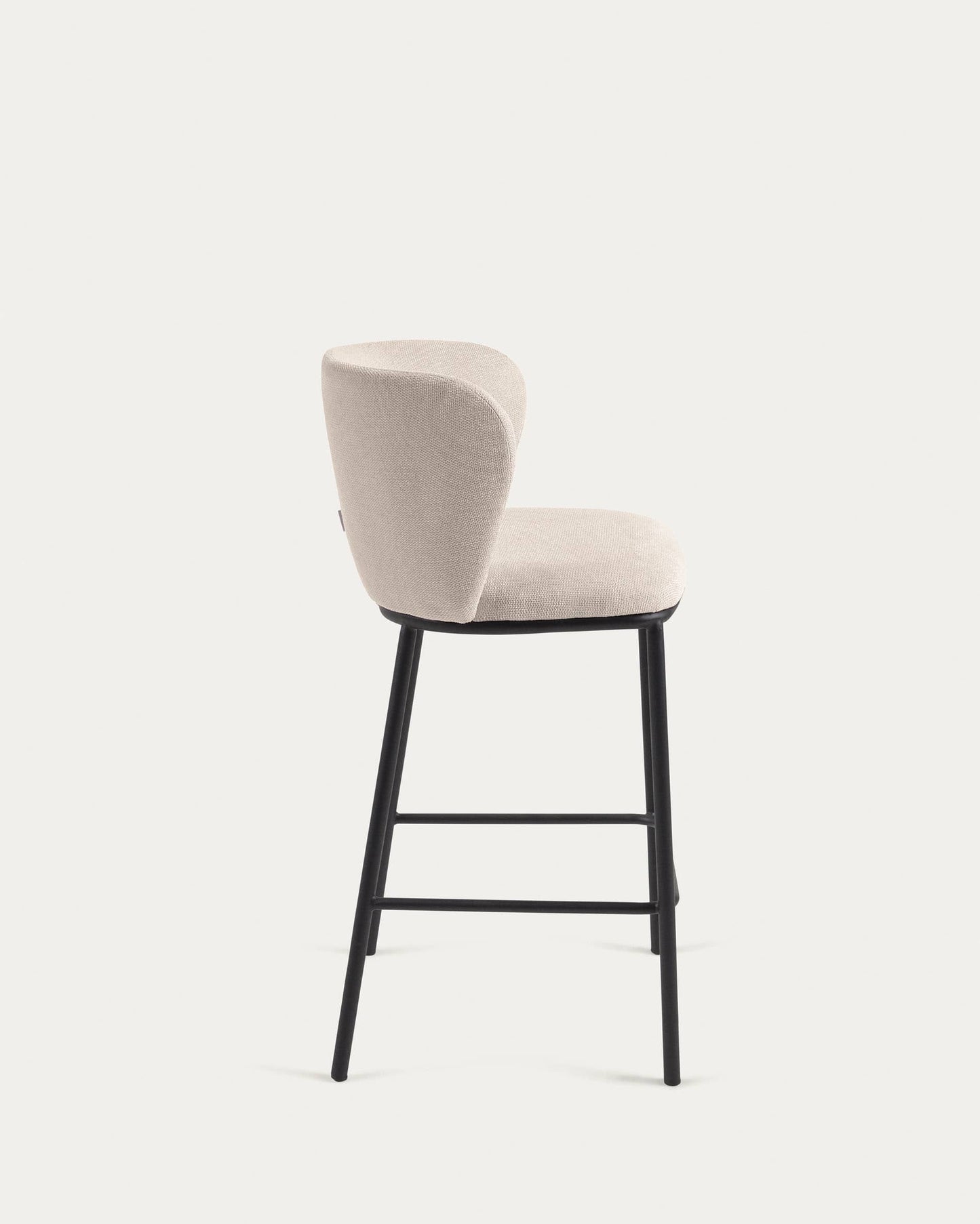 Sgabello Ciselia in ciniglia beige e gambe in acciaio nero altezza 65 cm