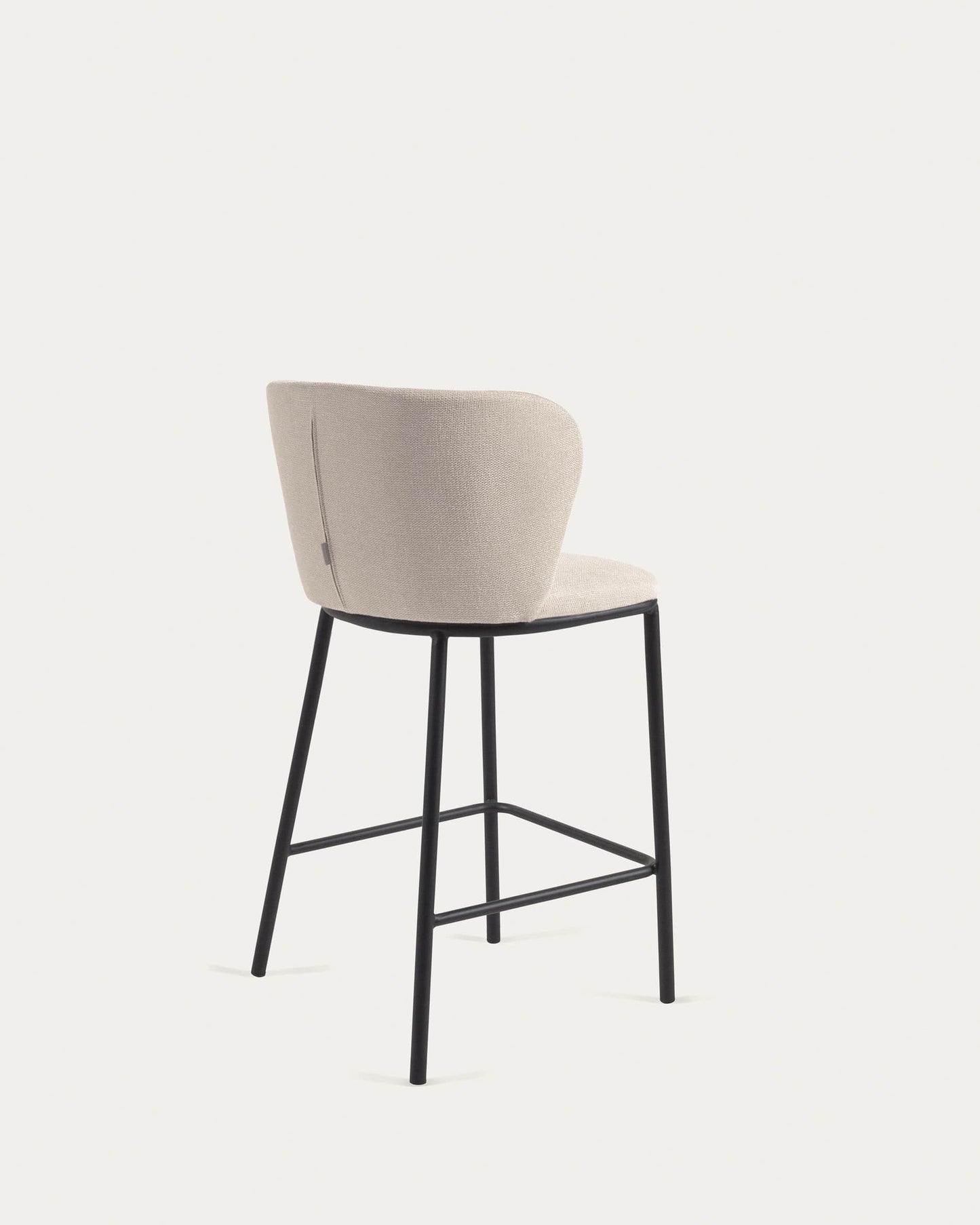 Sgabello Ciselia in ciniglia beige e gambe in acciaio nero altezza 65 cm