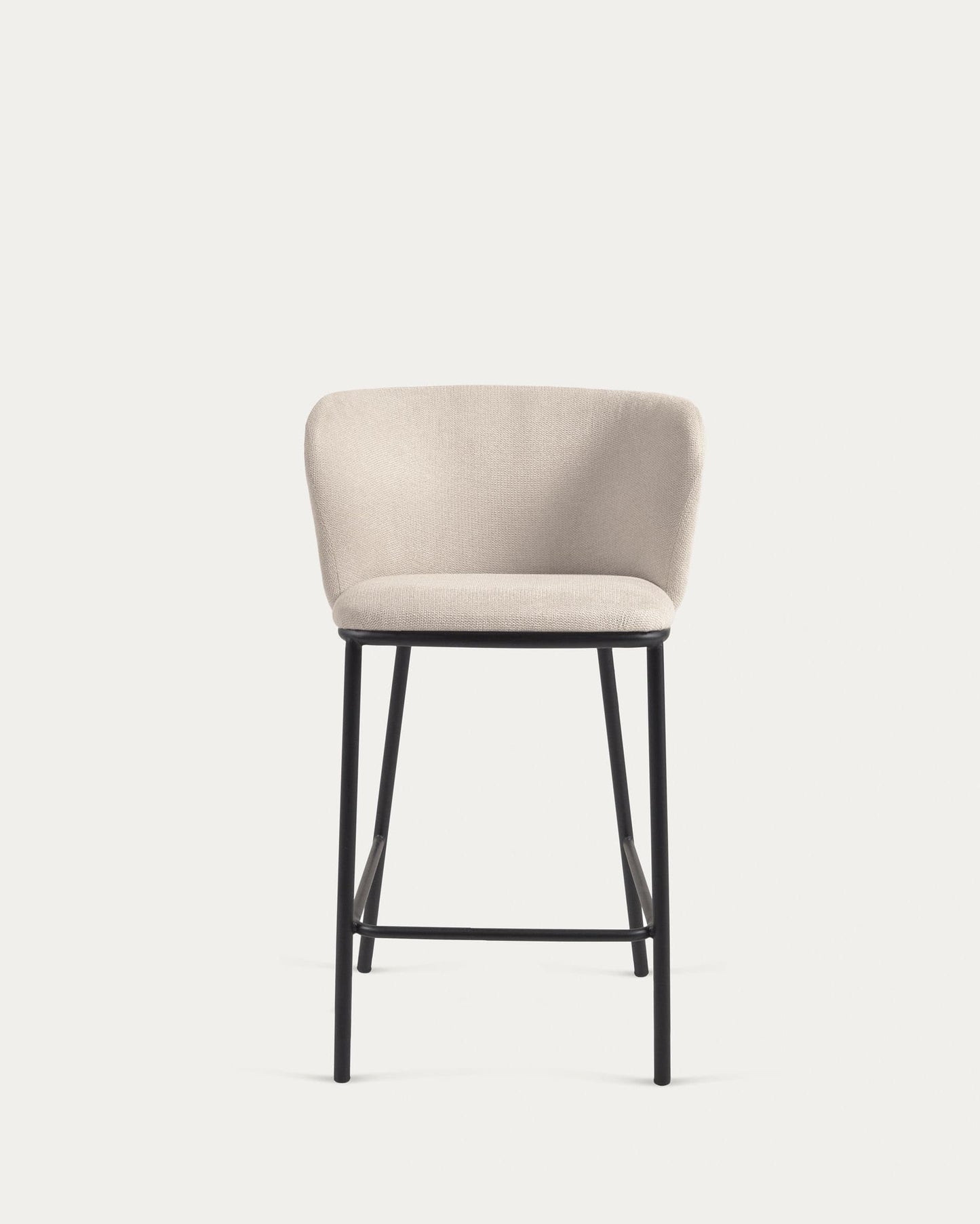 Sgabello Ciselia in ciniglia beige e gambe in acciaio nero altezza 65 cm