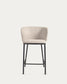 Sgabello Ciselia in ciniglia beige e gambe in acciaio nero altezza 65 cm