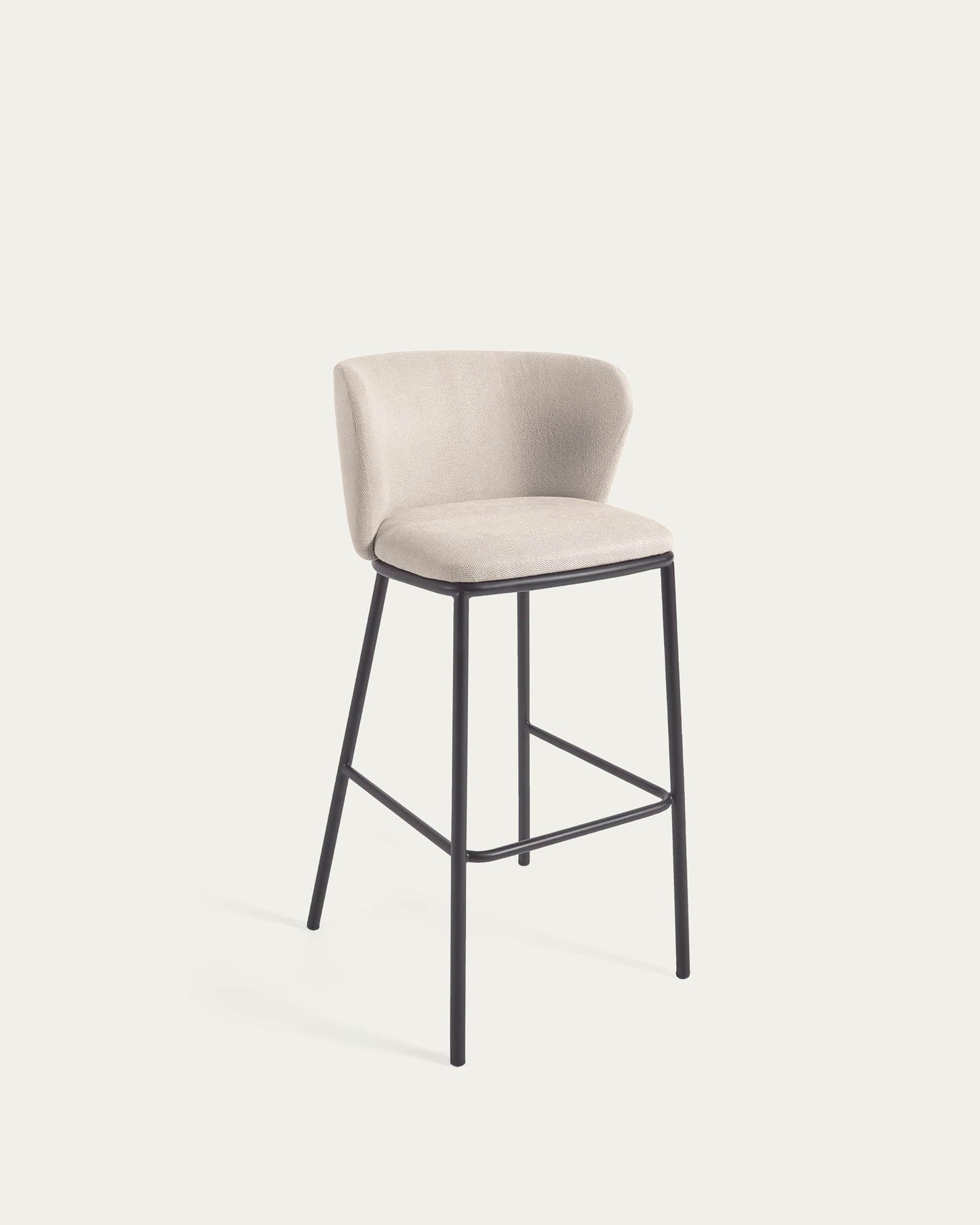 Sgabello Ciselia in ciniglia beige e gambe acciaio nero altezza 75 cm