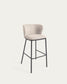 Sgabello Ciselia in ciniglia beige e gambe acciaio nero altezza 75 cm