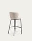 Sgabello Ciselia in ciniglia beige e gambe acciaio nero altezza 75 cm