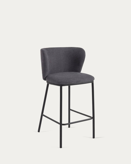 Sgabello Ciselia in ciniglia grigio scuro e gambe acciaio nero altezza 65 cm