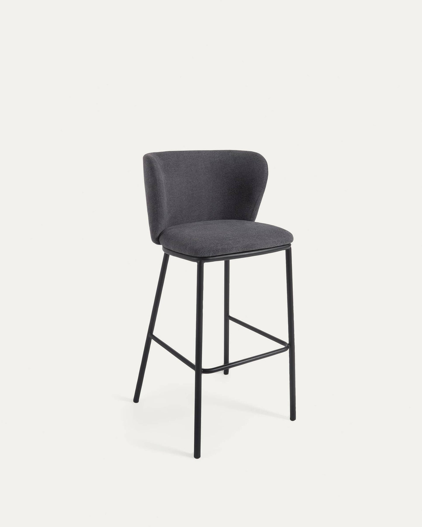 Sgabello Ciselia in ciniglia grigio scuro e gambe acciaio nero altezza 75 cm