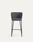Sgabello Ciselia in ciniglia grigio scuro e gambe acciaio nero altezza 75 cm