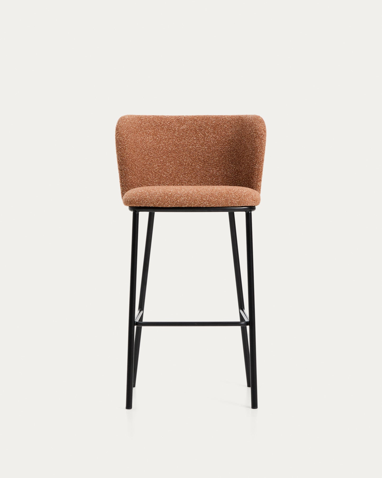 Sgabello Ciselia in ciniglia spessa terracotta e gambe in acciaio finitura nera 75 cm