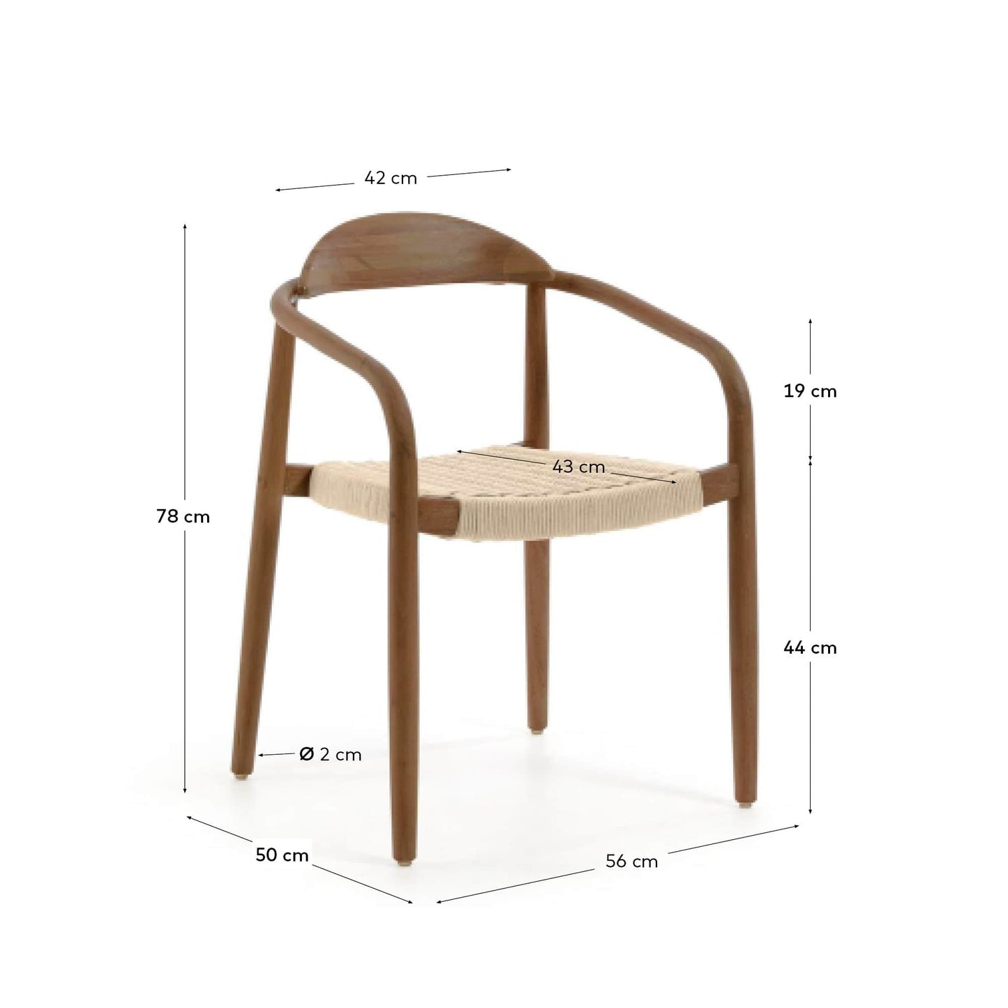 Sedia Nina in legno massello di acacia finitura noce e corda beige