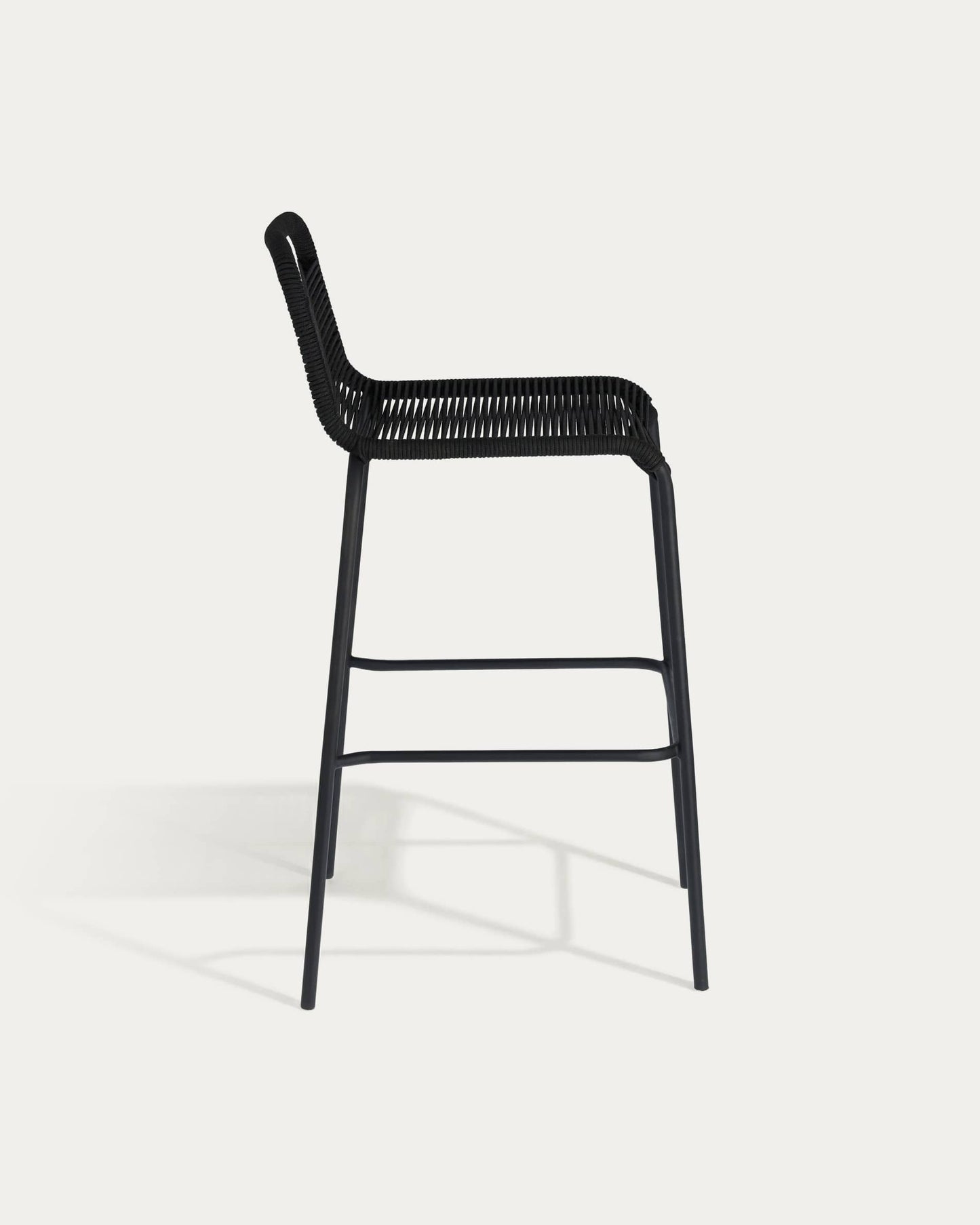 Sgabello Lambton in corda nera e acciaio finitura nera altezza 74 cm