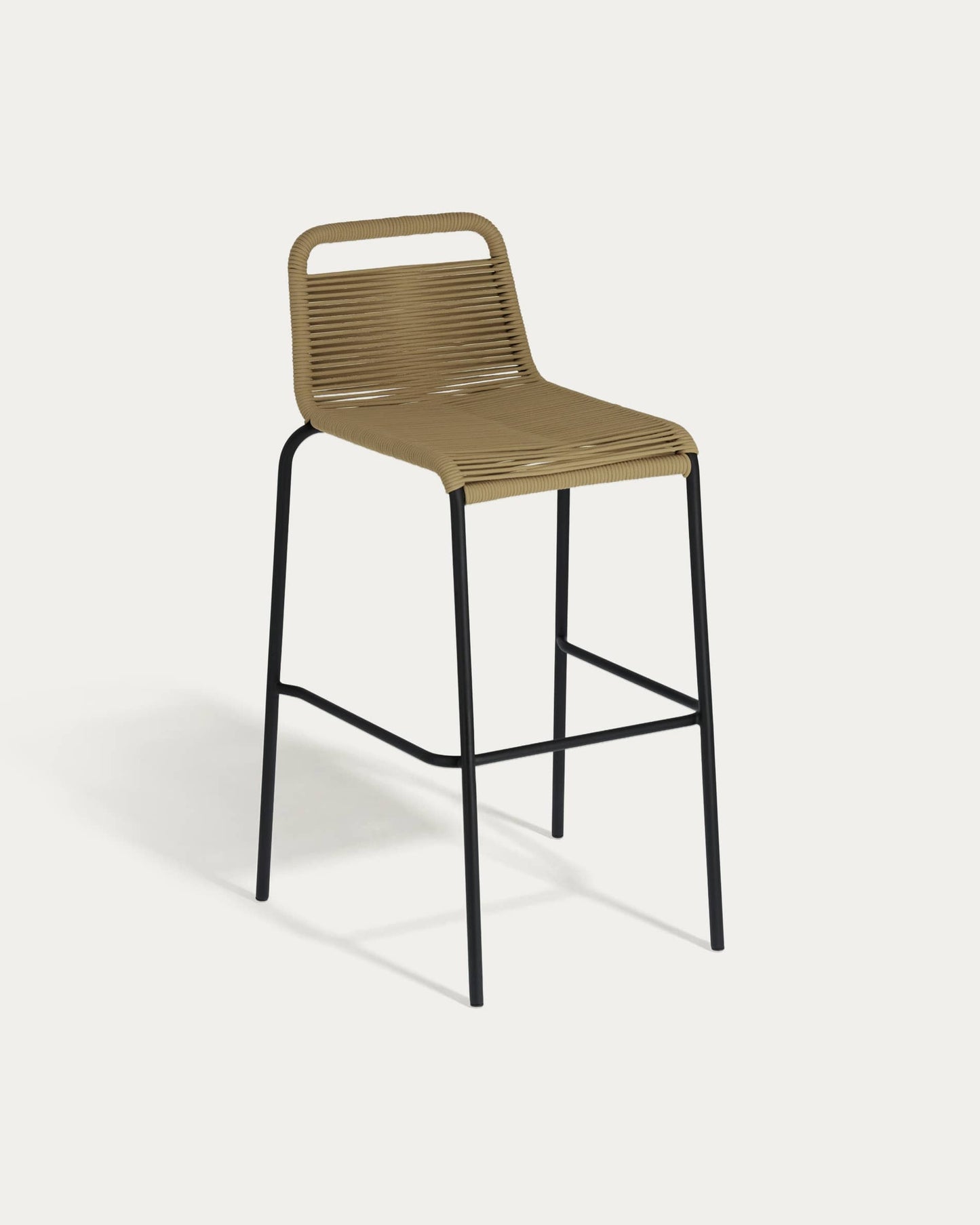 Sgabello Lambton in corda marrone e acciaio finitura nera altezza 74 cm