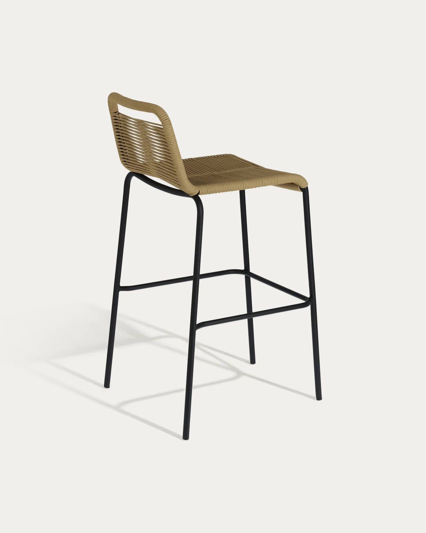 Sgabello Lambton in corda marrone e acciaio finitura nera altezza 74 cm