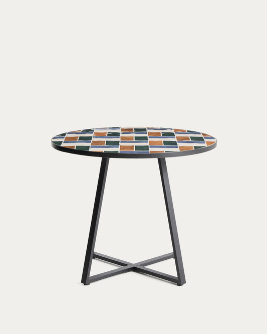 Tavolo rotondo Tella in acciaio zincato grafite e piastrelle multicolore Ø 90 cm