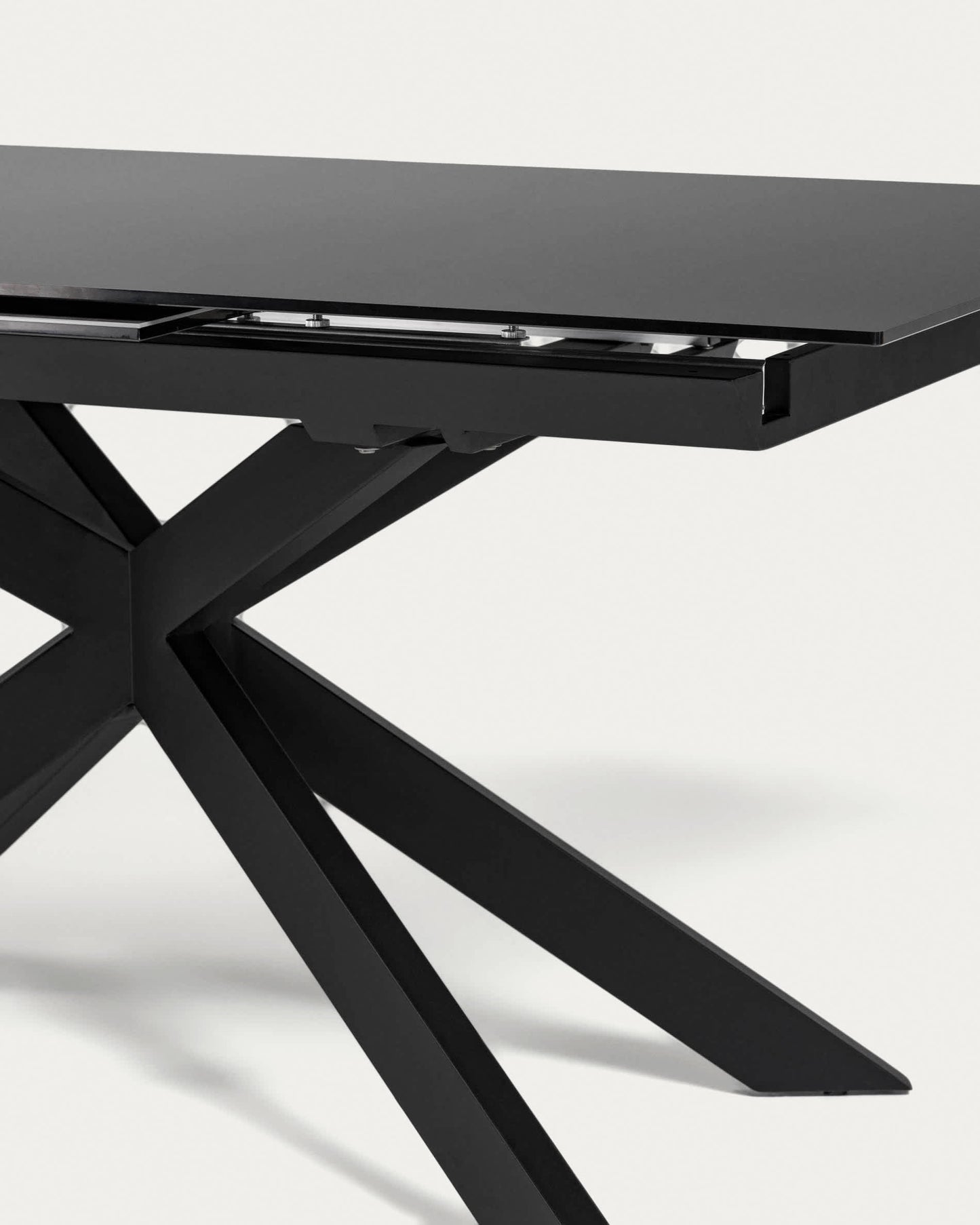 Tavolo allungabile Atminda in vetro e gambe in acciaio finitura nera 160 (210) x 90 cm