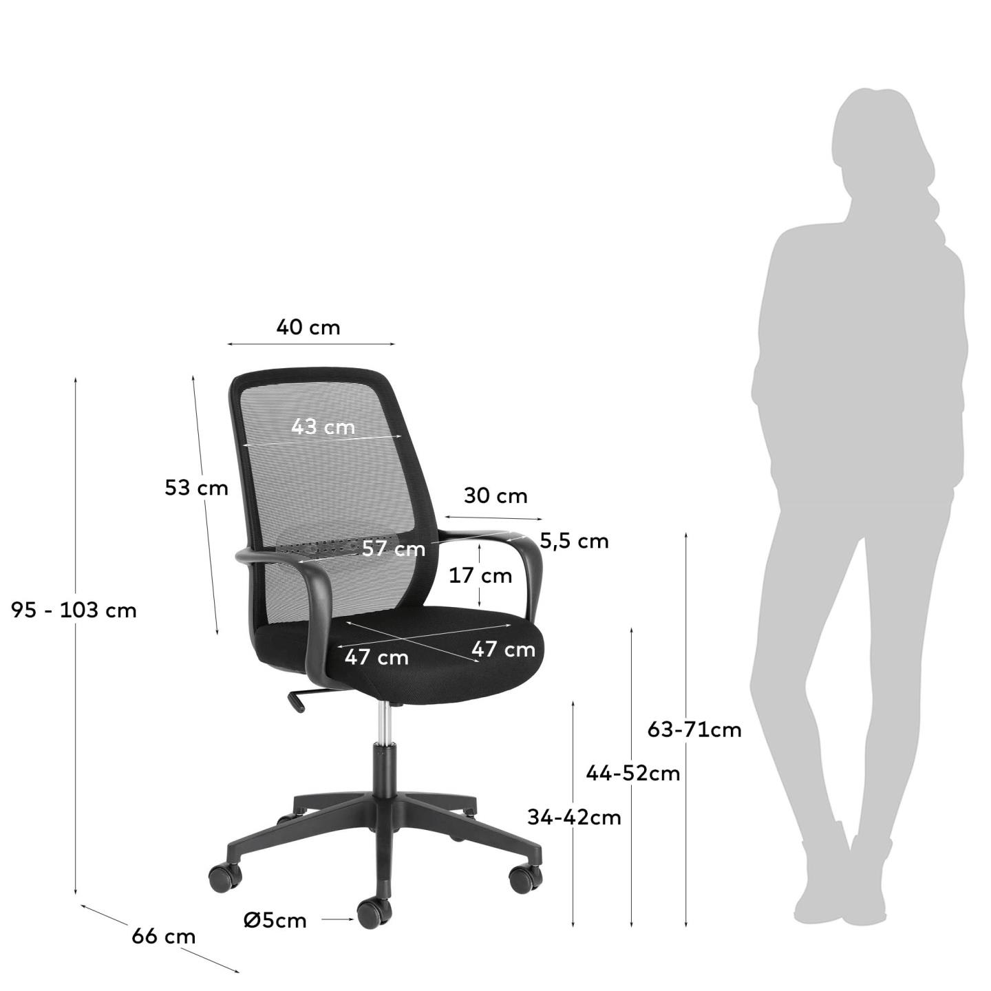 Sedia da scrivania Melva nera e gambe in acciaio nero