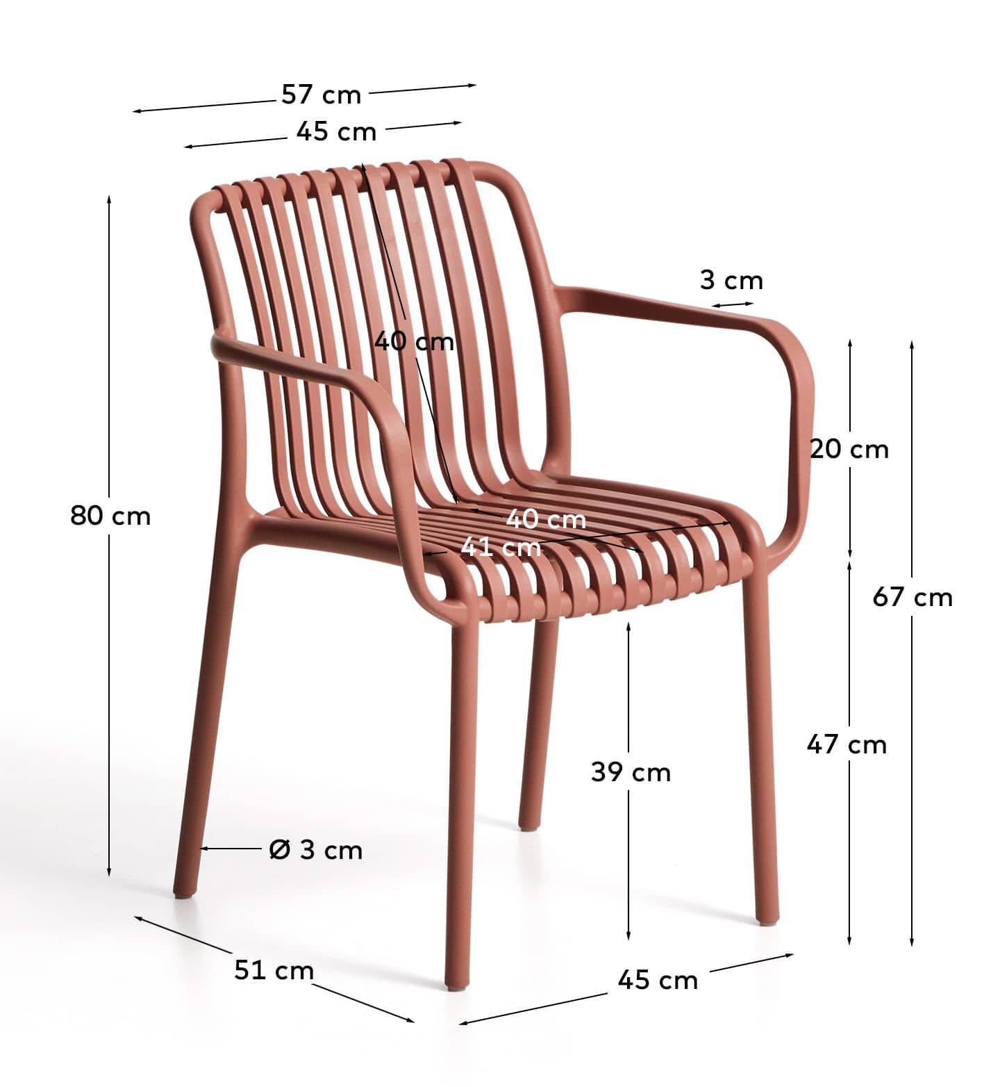 Sedia impilabile da esterno Isabellini terracotta