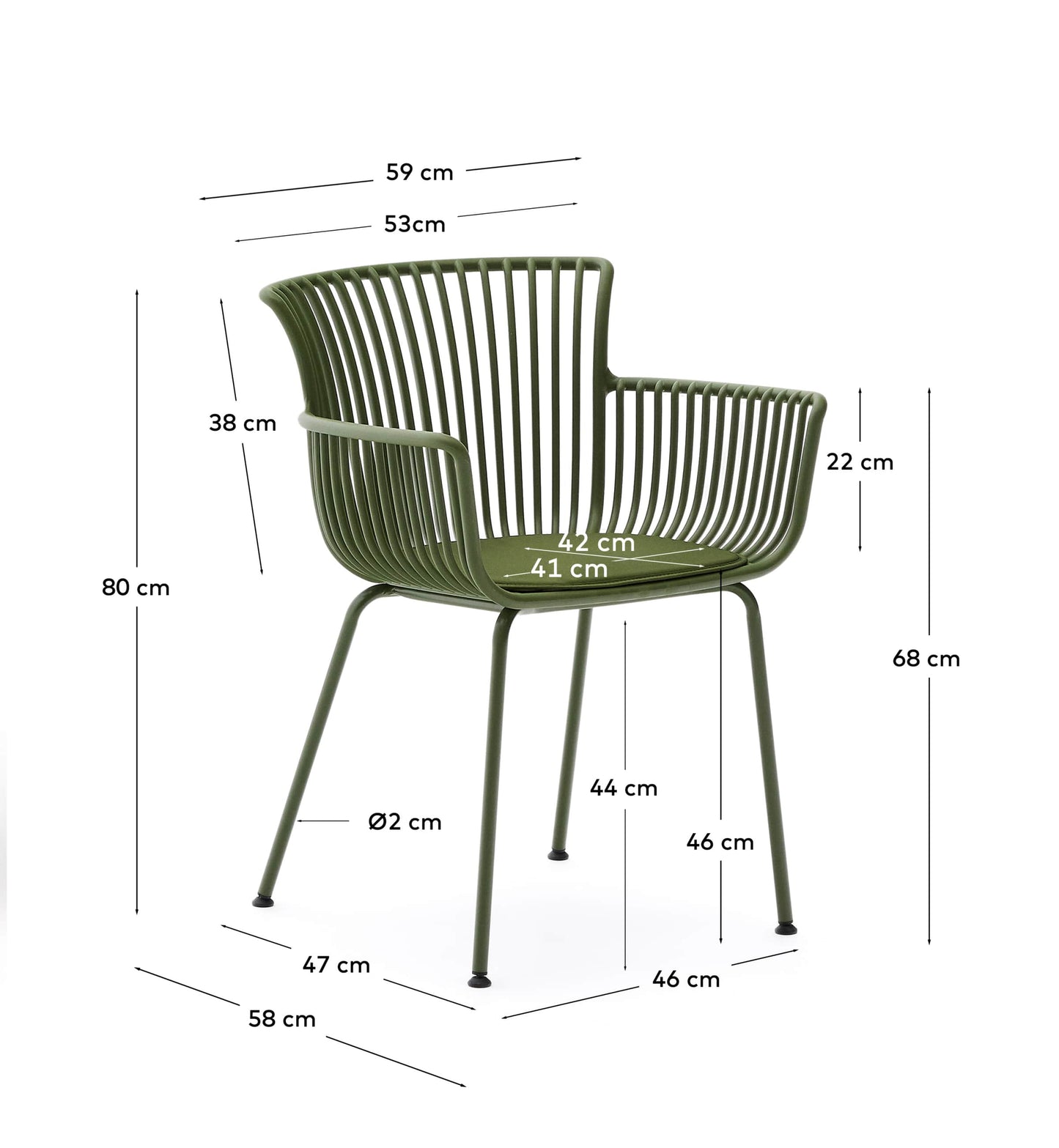 Sedia da esterno Surpika con gambe in acciaio verde