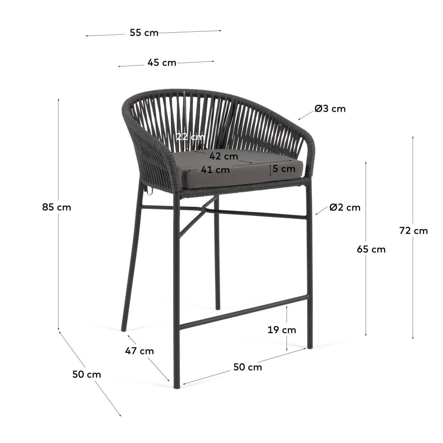 Sgabello Yanet in corda nera altezza 65 cm