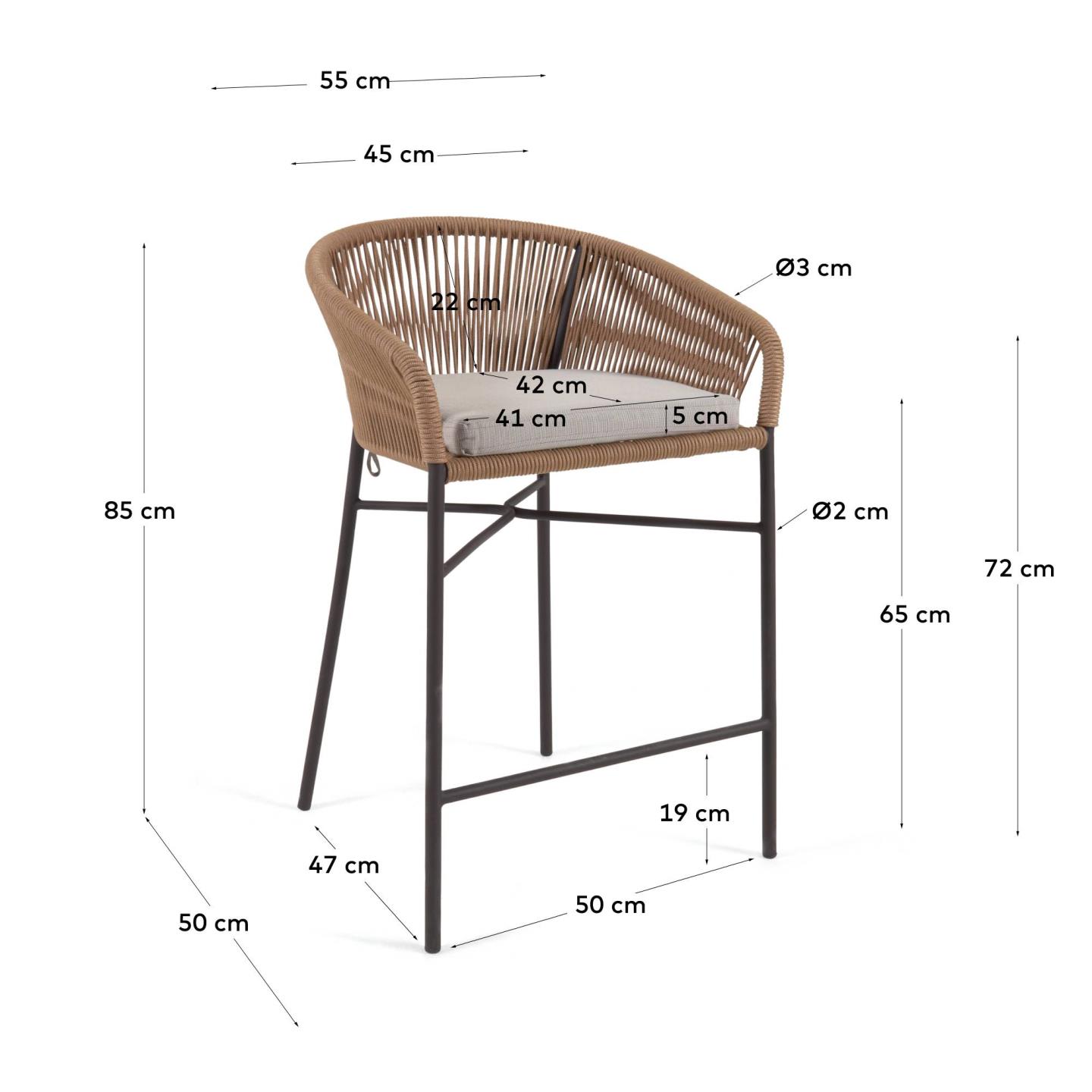 Sgabello Yanet in corda beige altezza 65 cm