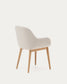 Sedia Konna beige con gambe in legno massello di frassino finitura naturale