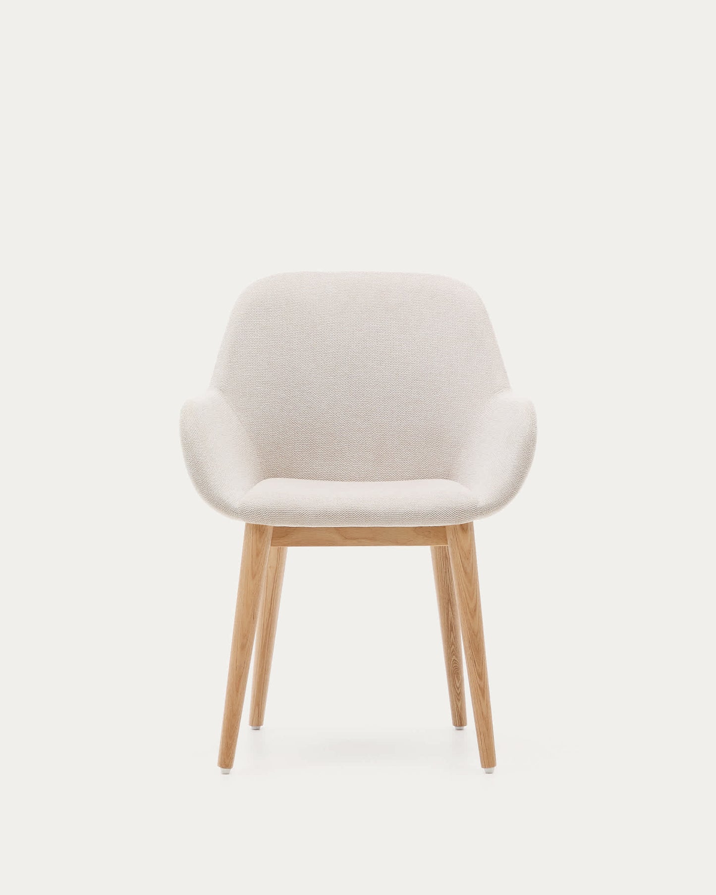 Sedia Konna beige con gambe in legno massello di frassino finitura naturale