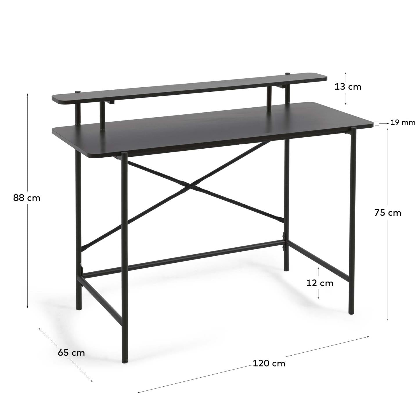 Tavolo Galatia nera in melamina con gambe in metallo verniciato nero 120 x 60 cm