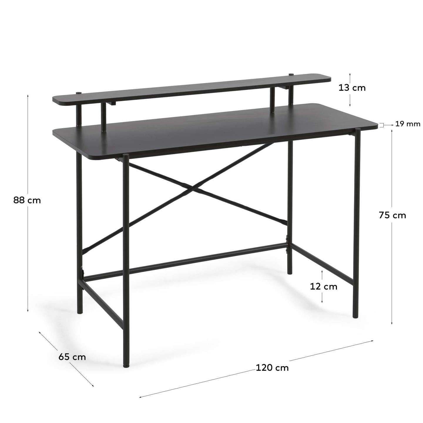 Tavolo Galatia nera in melamina con gambe in metallo verniciato nero 120 x 60 cm