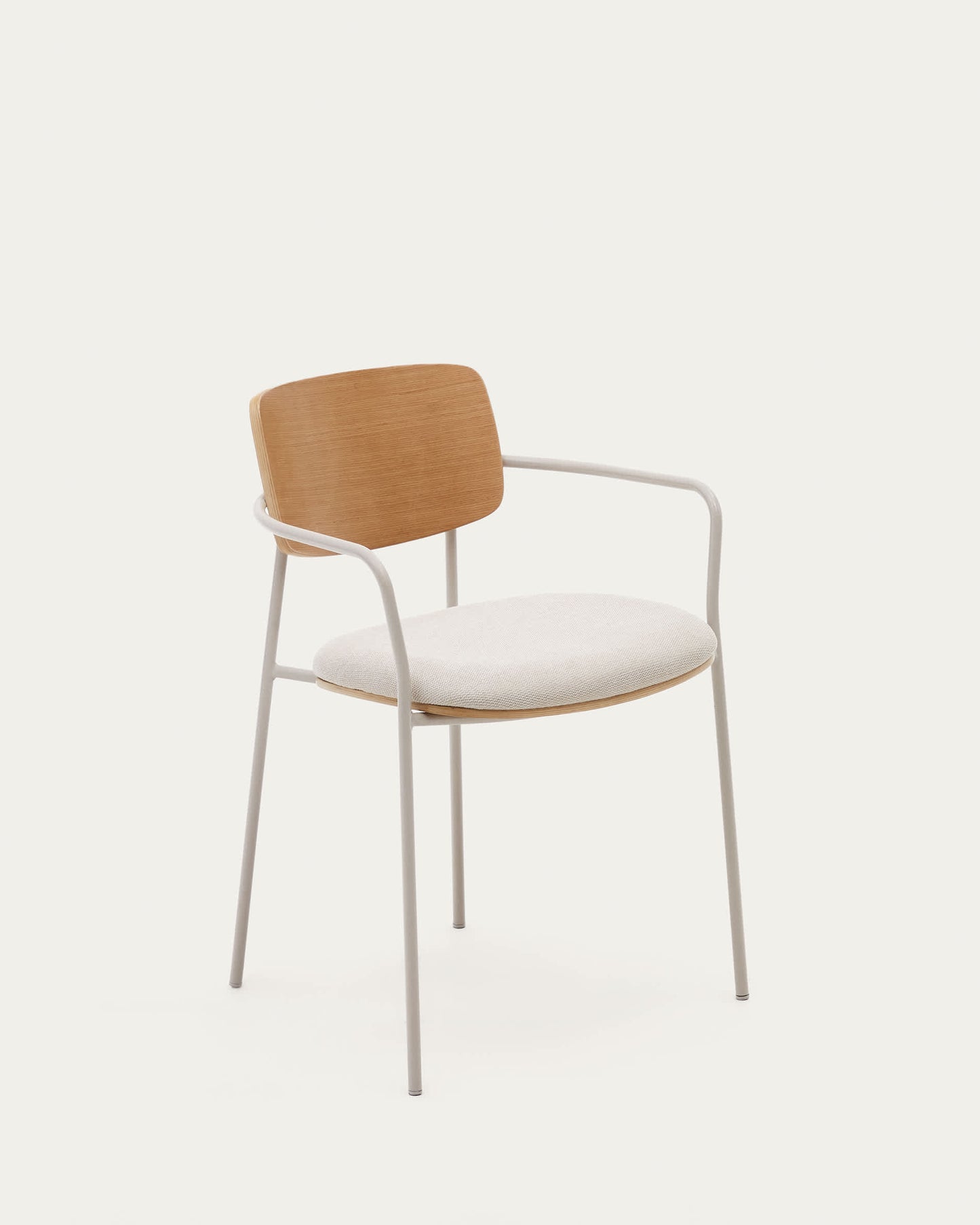 Sedia impilabile Maureen in impiallacciatura di rovere finitura naturale e gambe beige