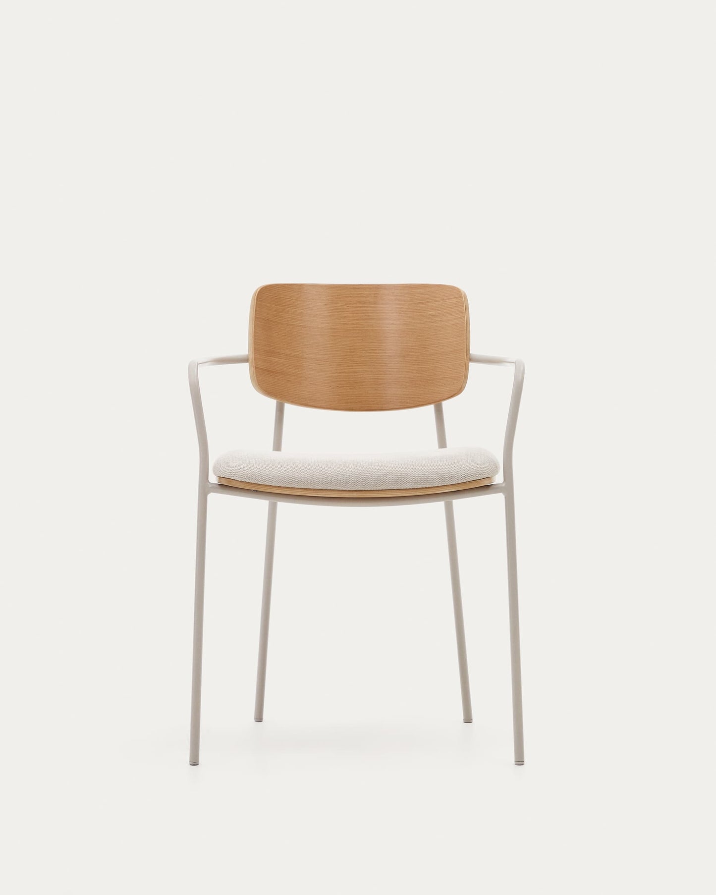 Sedia impilabile Maureen in impiallacciatura di rovere finitura naturale e gambe beige