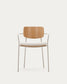 Sedia impilabile Maureen in impiallacciatura di rovere finitura naturale e gambe beige