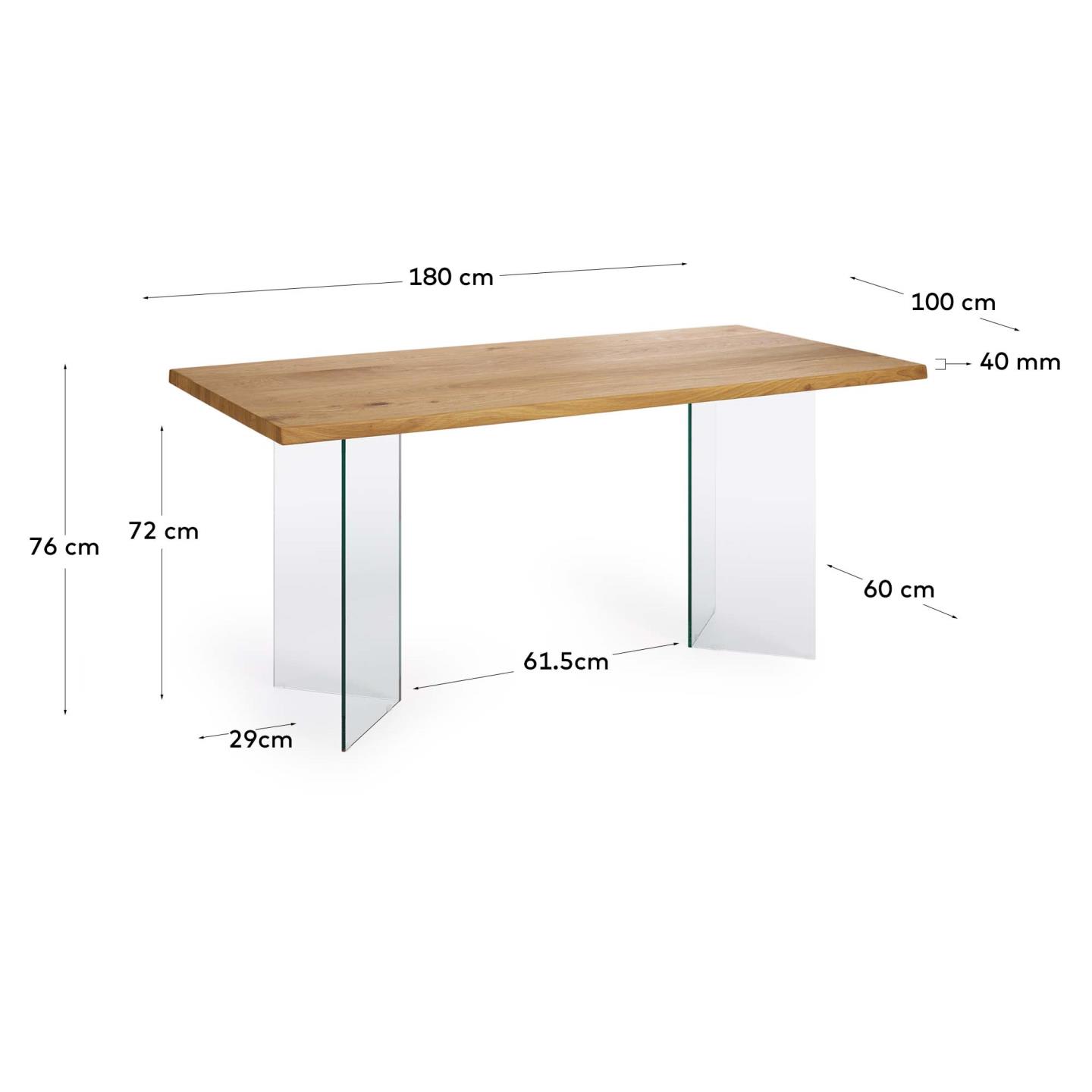 Tavolo Lotty impiallacciato rovere in finitura naturale e gambe in vetro 180 x 100 cm