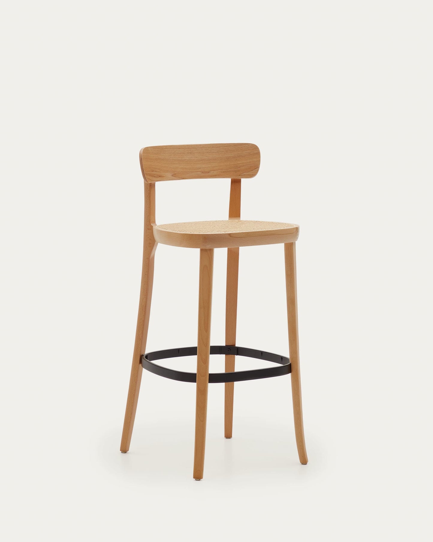 Sgabello Romane legno di faggio naturale impiallacciato frassino e rattan altezza 75 cm