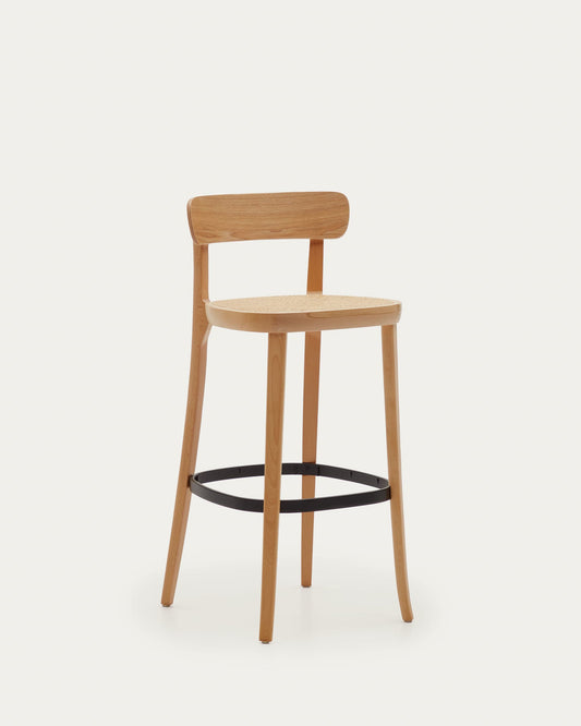 Sgabello Romane legno di faggio naturale impiallacciato frassino e rattan altezza 75 cm