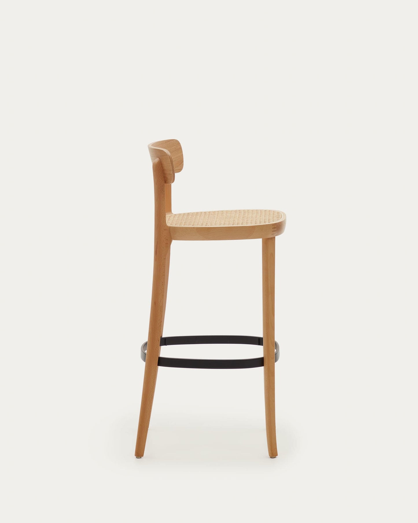 Sgabello Romane legno di faggio naturale impiallacciato frassino e rattan altezza 75 cm
