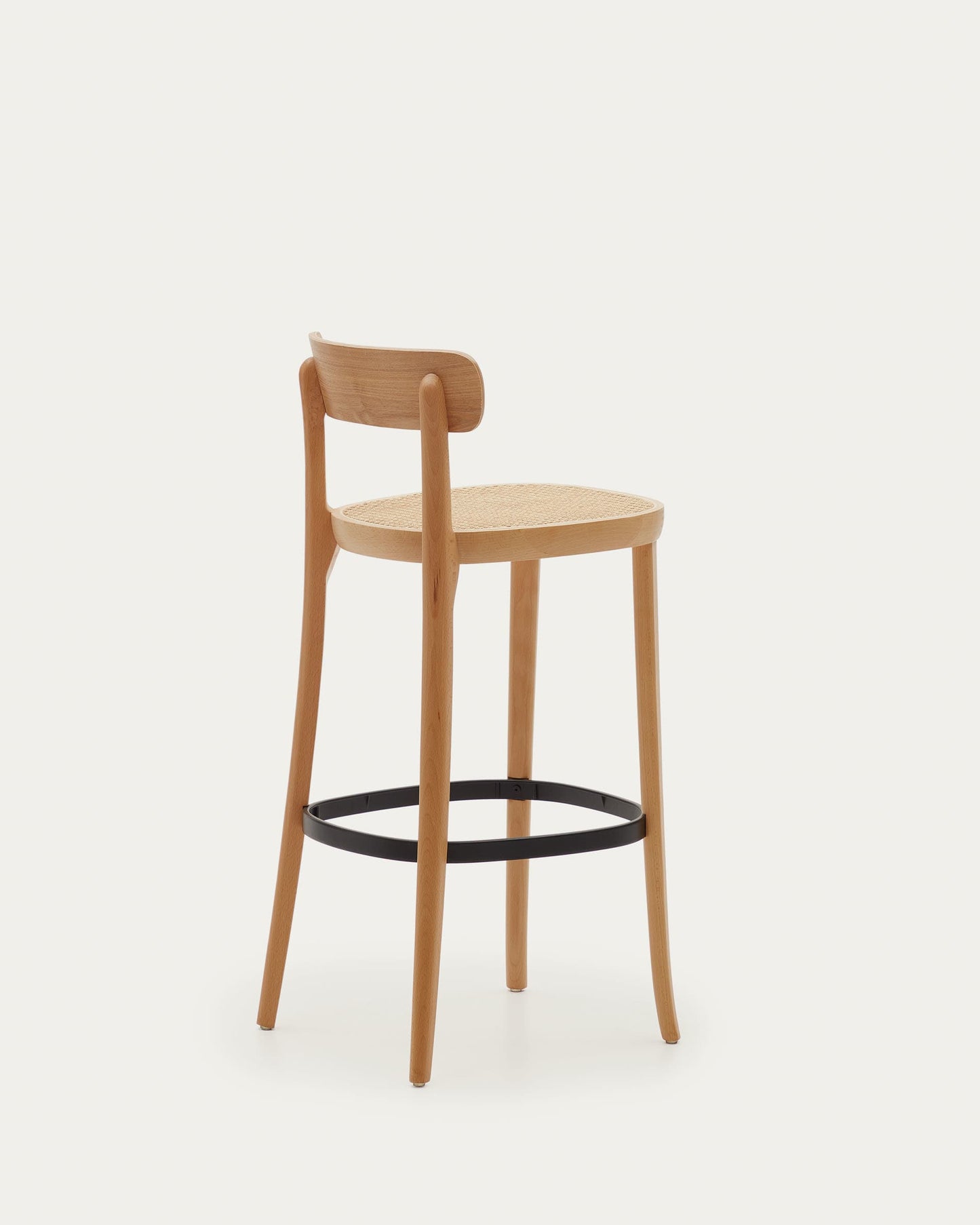 Sgabello Romane legno di faggio naturale impiallacciato frassino e rattan altezza 75 cm
