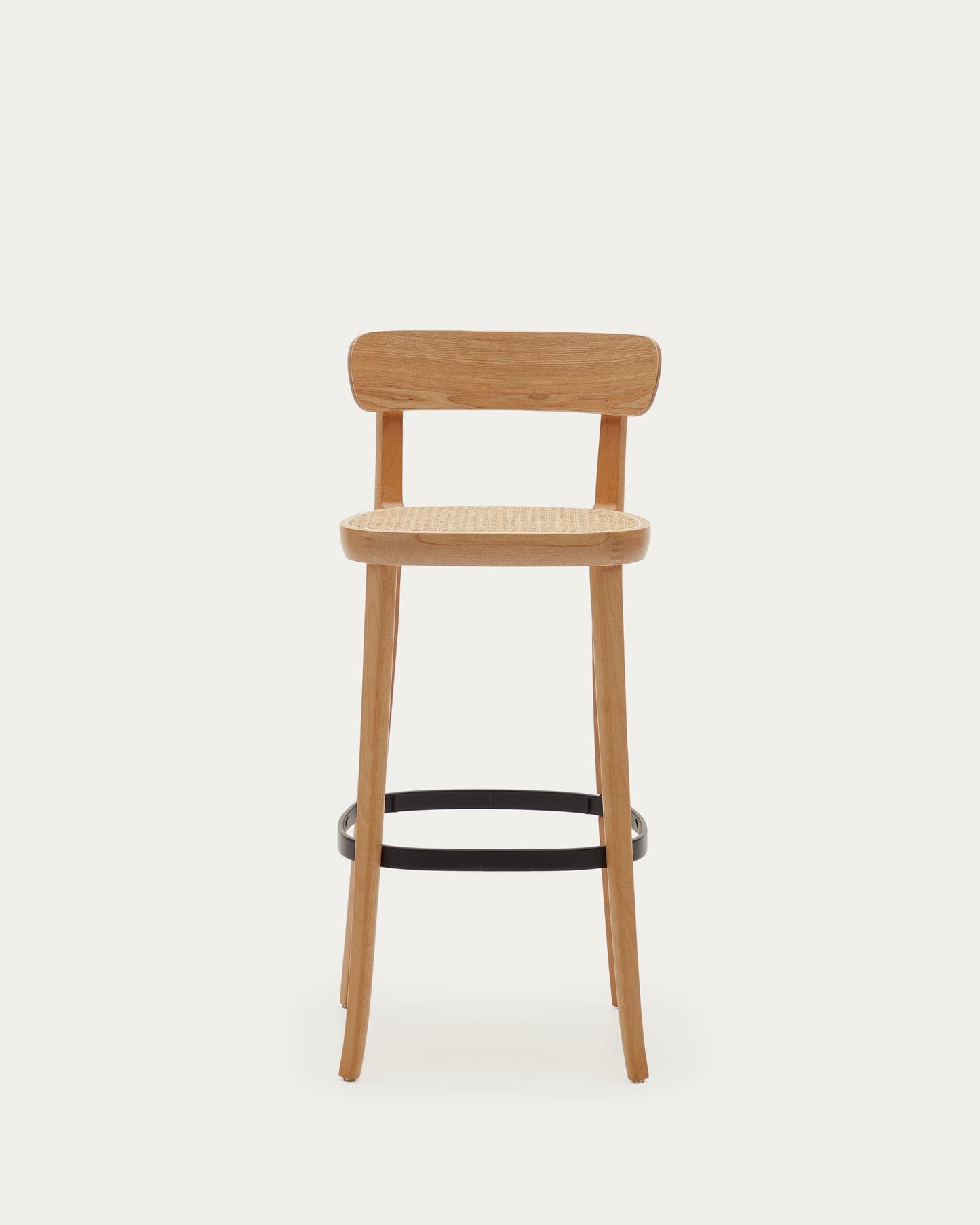 Sgabello Romane legno di faggio naturale impiallacciato frassino e rattan altezza 75 cm