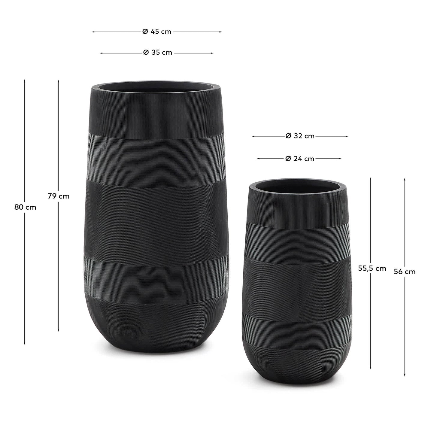 Set di 2 fioriere Tival effetto cemento nero Ø 45 cm / Ø 32 cm