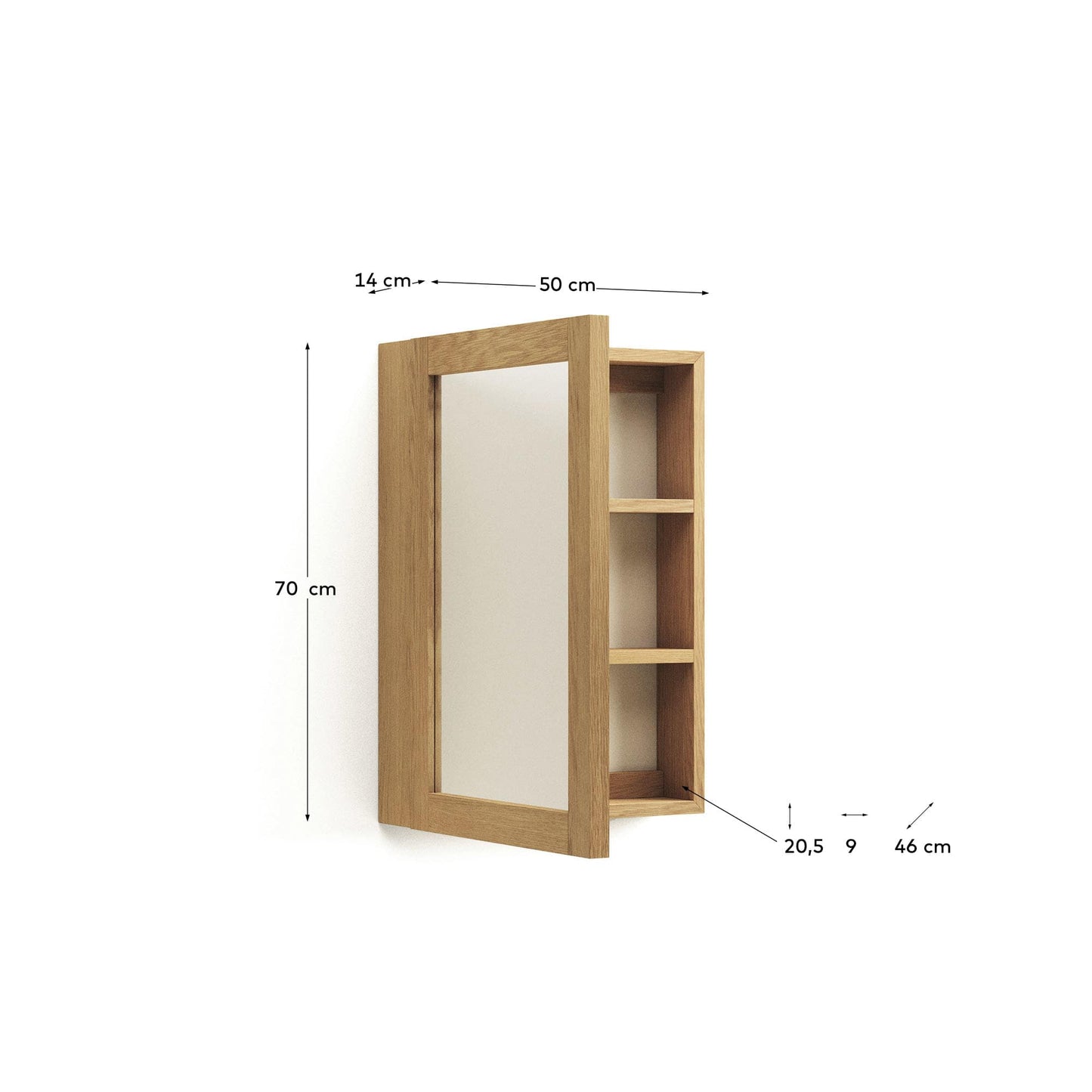 Mobiletto da bagno con specchio Kenta in legno massiccio di teak 50 x 70 cm