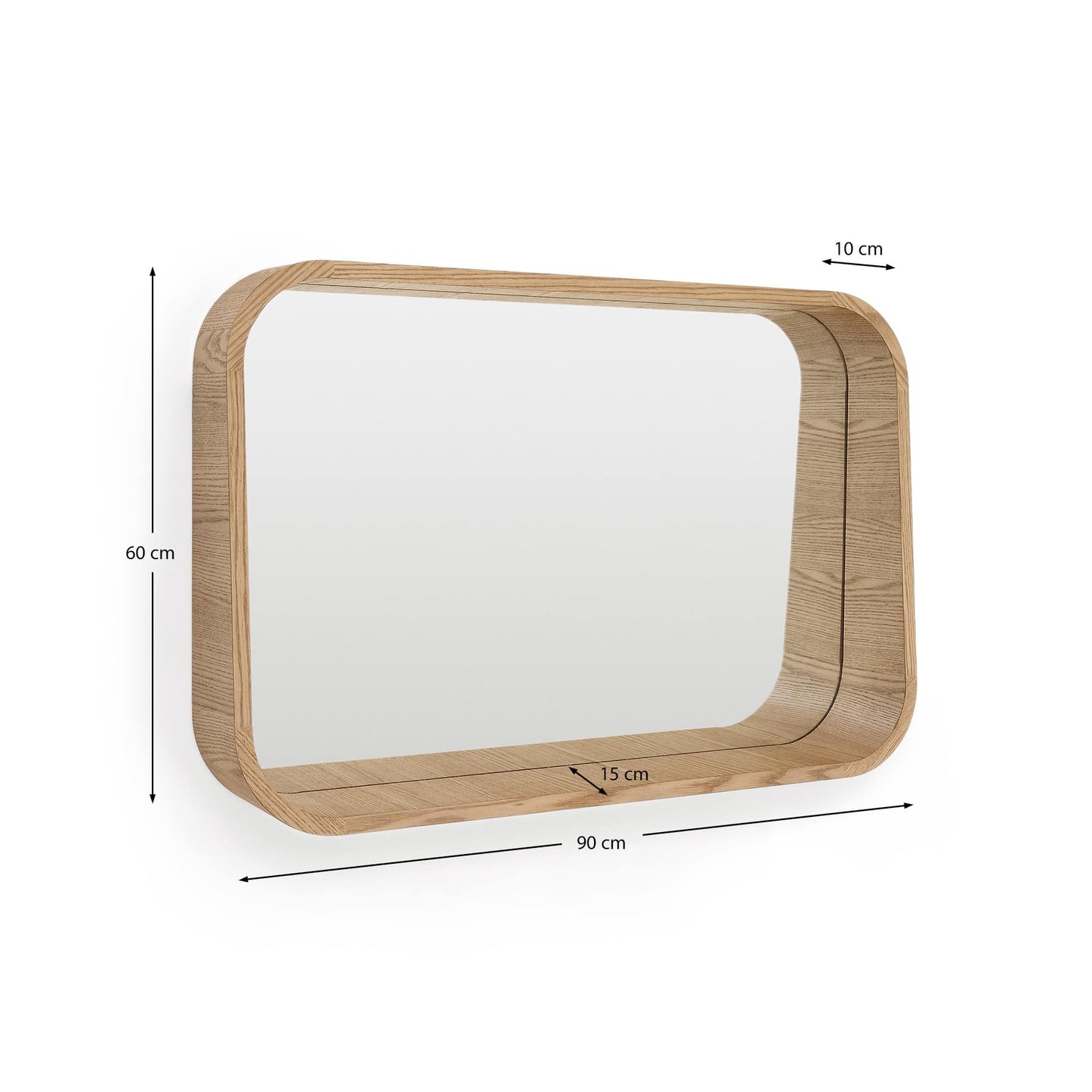 Specchio Salaya in legno compensato di frassino con finitura naturale 90 x 60 cm