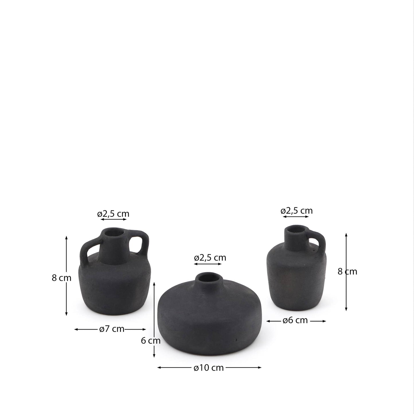 Vasi Sofra set di 3 in terracotta con finitura in nero 6 cm / 7 cm / 10 cm