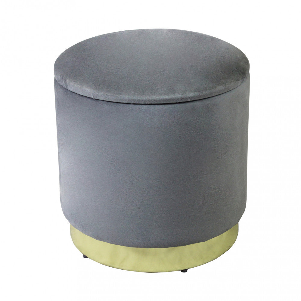 Pouf contenitore Villas rotondo in velluto grigio scuro Ø 37