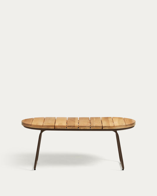 Tavolino esterni Salguer legno massello acacia acciaio marrone Ø 100 x 50 cm