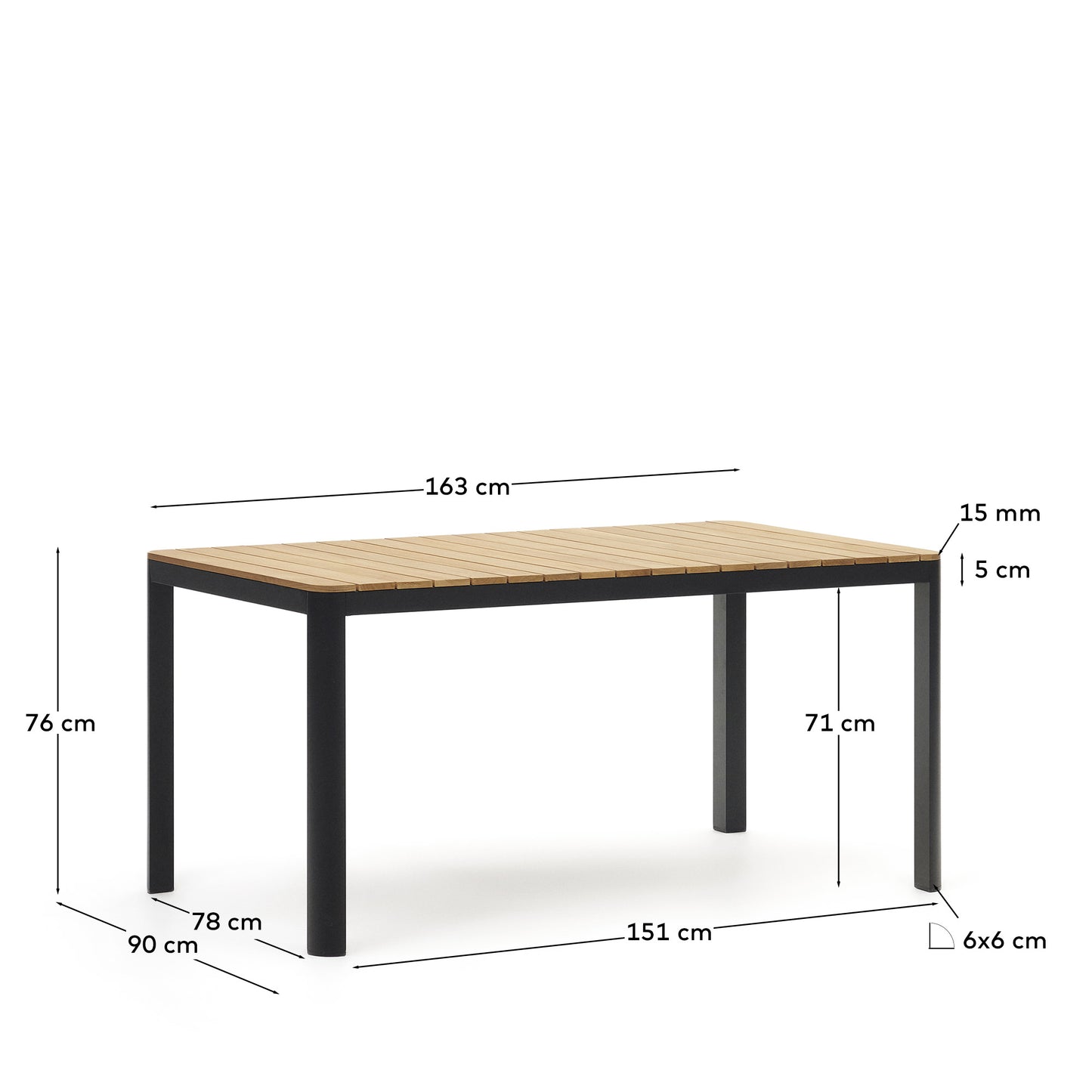 Tavolo 100% da esterno Bona legno massello di teca e alluminio finitura nera 160x90 cm