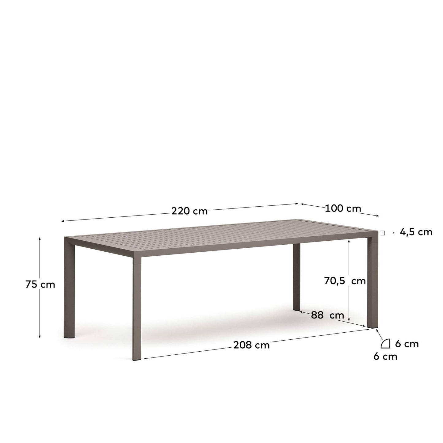 Tavolo da esterno Culip in alluminio finitura marrone 220 x 100 cm