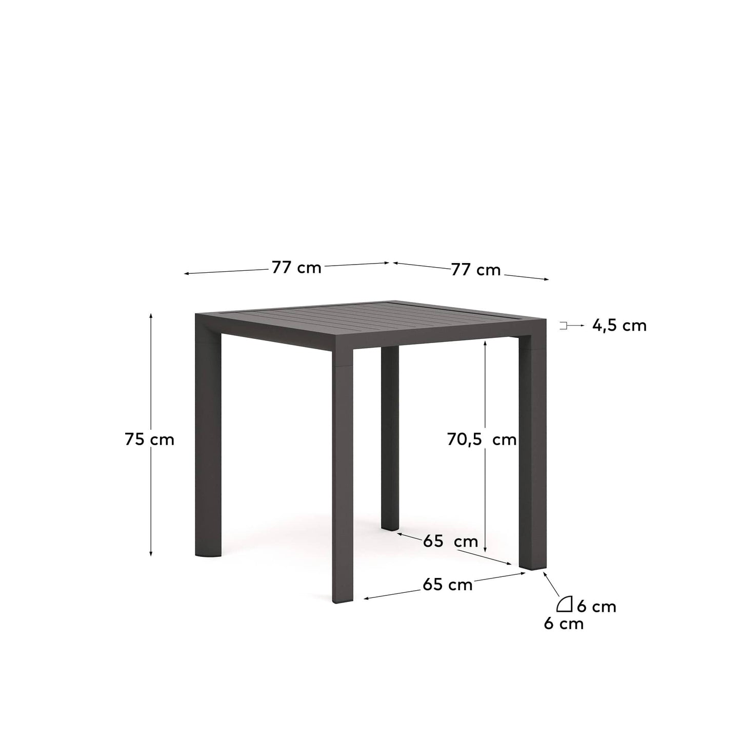 Tavolo da esterno Culip in alluminio finitura grigia 77 x 77 cm