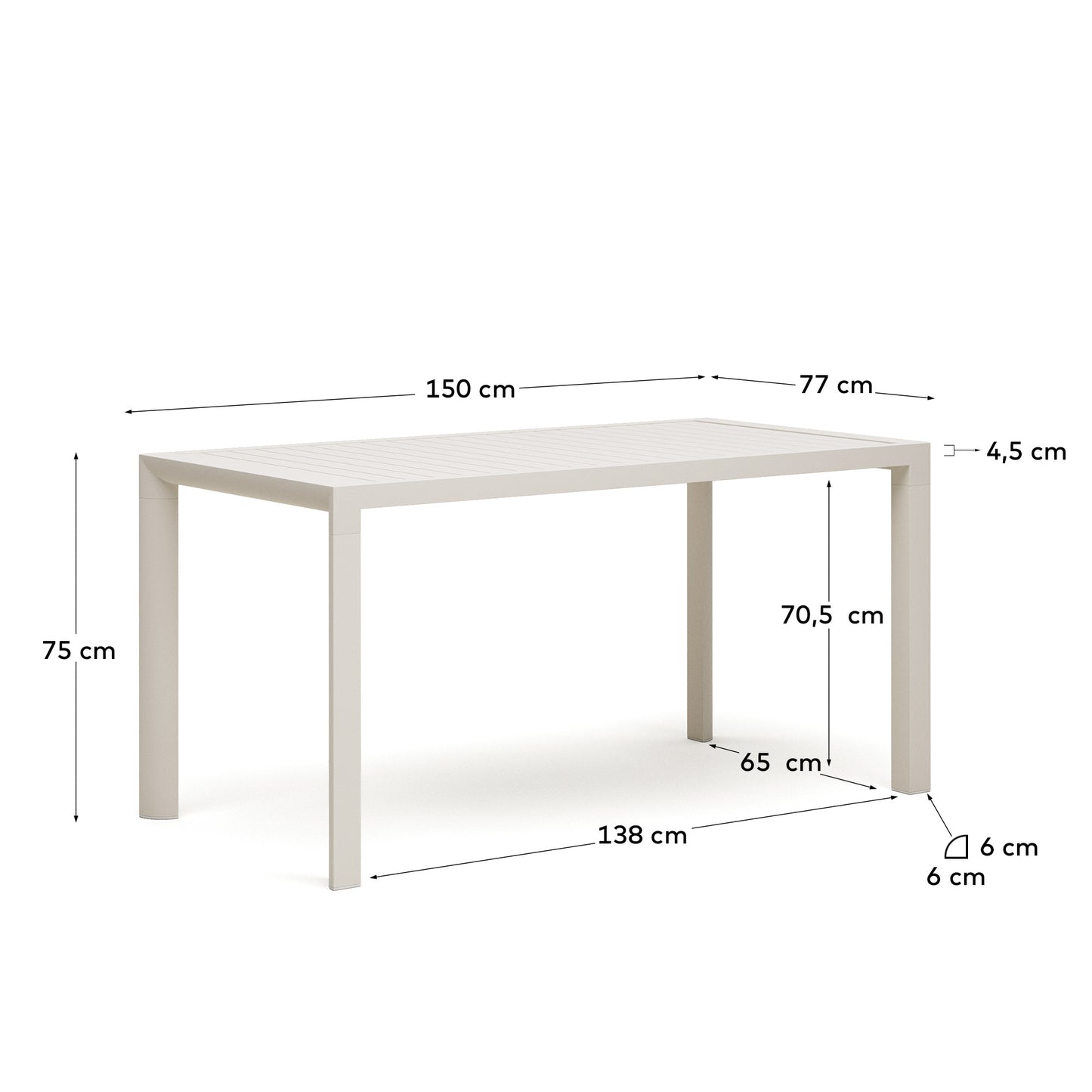 Tavolo da esterno Culip in alluminio finitura bianca 150 x 77 cm